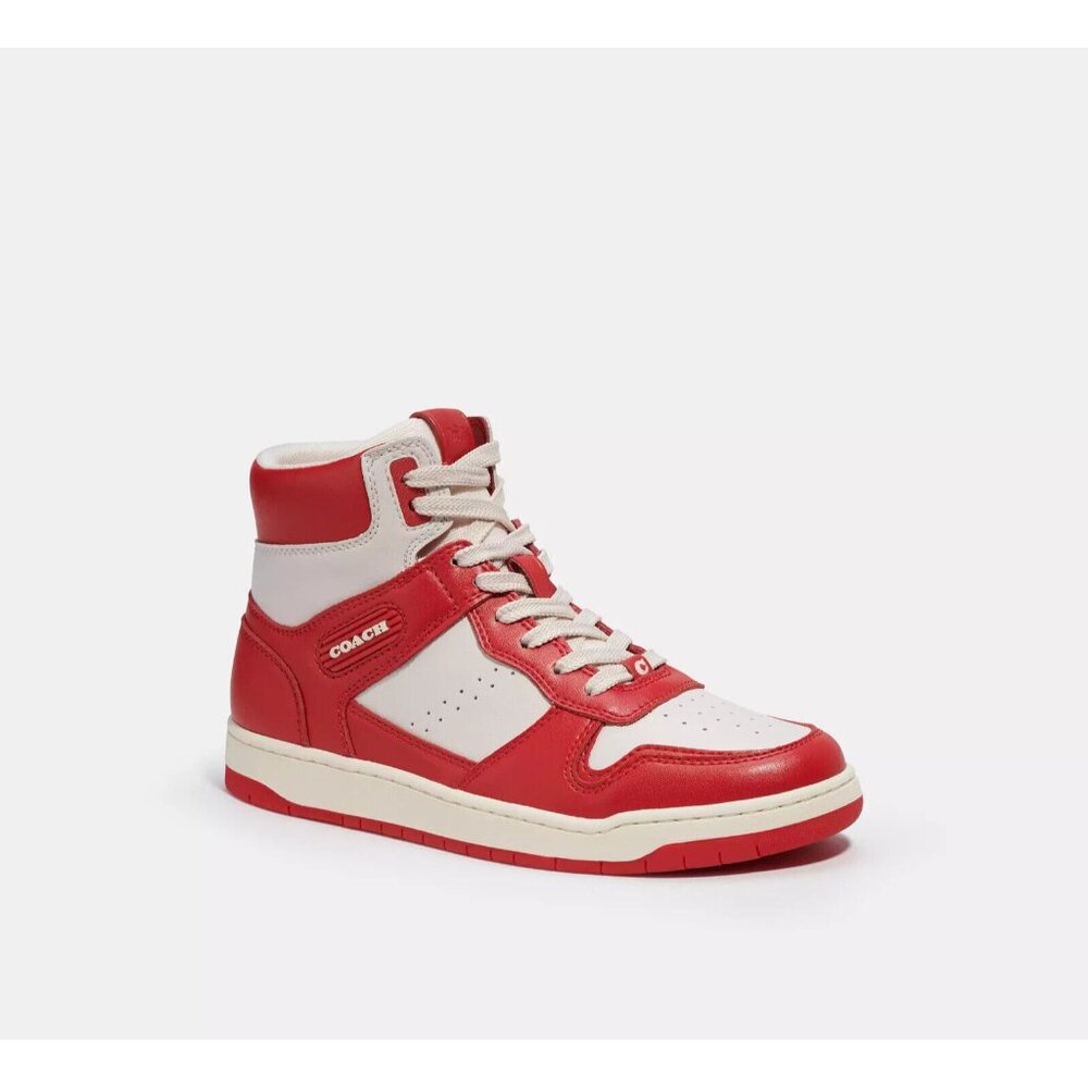Coach High Top Sneakers Shoes Women's Size 10 Red & Chalk Leather Lace Up